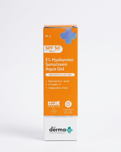 The Derma Co 1% Hyaluronic Sunscreen Spf 50 Pa+++ Aqua Gel (50g) | For Normal and Oily Skin